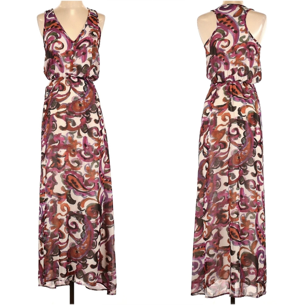 Patterson J. Kincaid Watercolor Paisley Maxi Dress Summer Colorful Boho XS